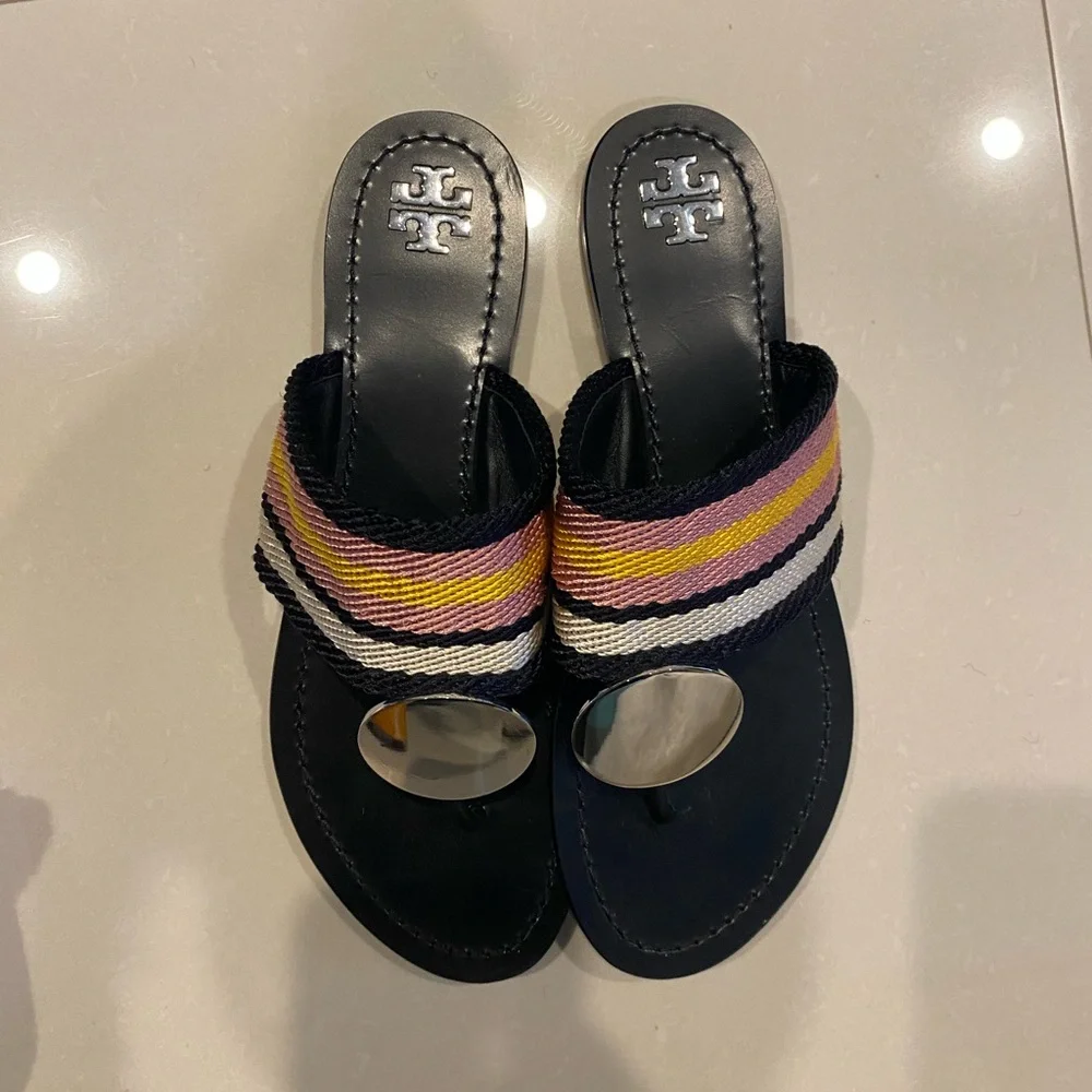 Tory Burch Black Sandals with Multicolor Straps - Picture 6 of 6